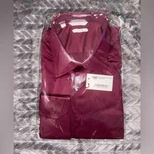 Lazarou Slim Fit Burgundy Button Up Dress Shirt Size 17 36/37